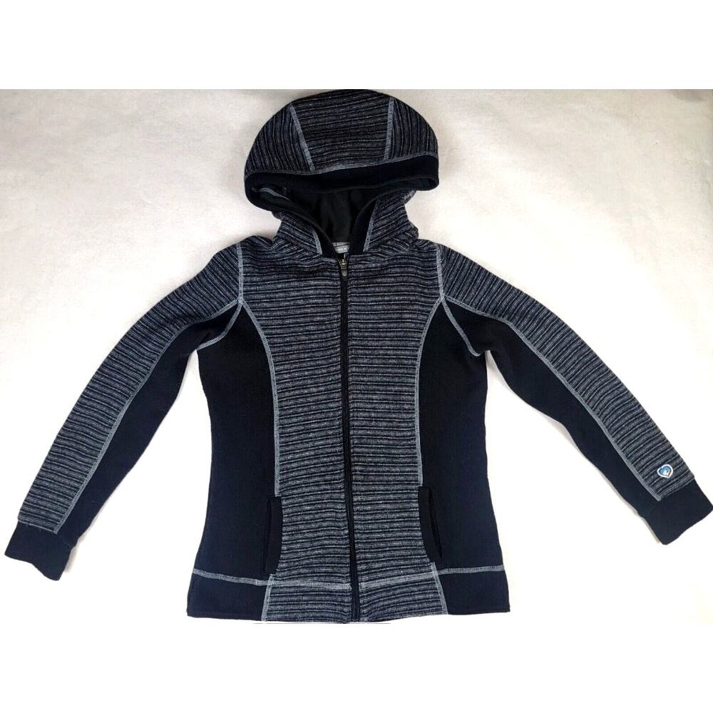 KUHL Chianti Wool Blend Fleece Jacket XS Hooded Hiking Outdoor Black Gray - Picture 2 of 9